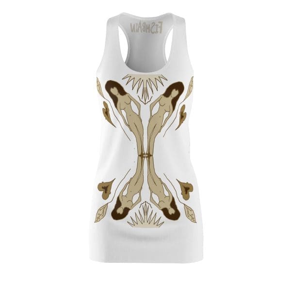 Women's Cut & Sew Racerback Dress, white with golden lady's design. - Image 4