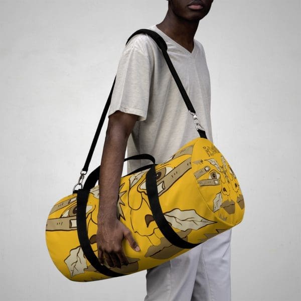 Duffel Bag, yellow and black  funky face design. - Image 4