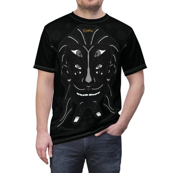 Unisex Cut & Sew Tee, black shirt funky face.