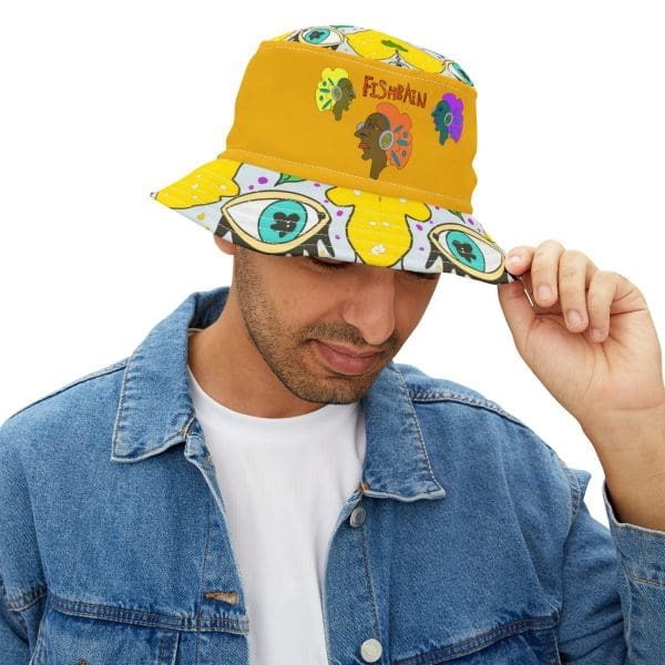 Bucket Hat  Yellow Party, urban psychedelic yellowt, holiday fun.
