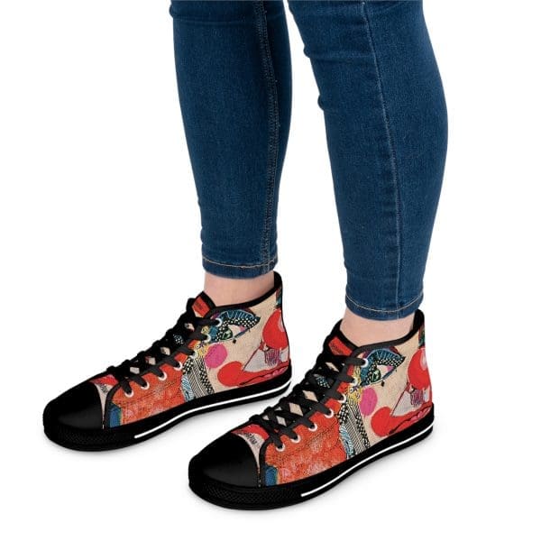 Women's High Top Sneakers, funky clown artsy walk.