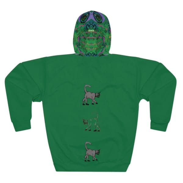 Unisex Pullover Hoodie, green, groovy cat's walk design. - Image 2
