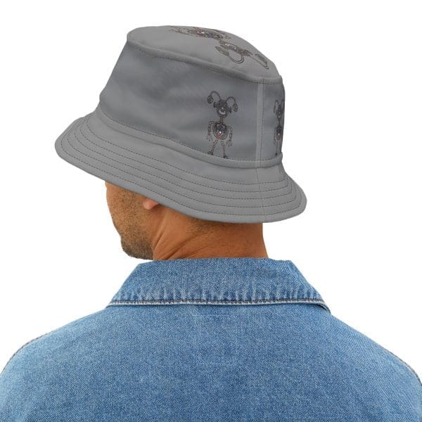 Bucket Hat grey spunky  robot design. - Image 4