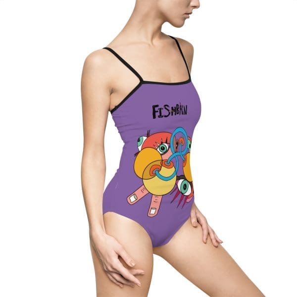 Women's One-piece Swimsuit, perple, funky lady design. - Image 3