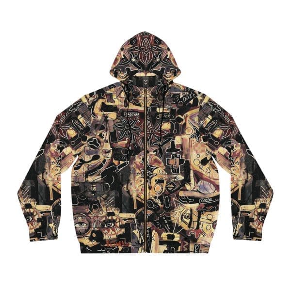 Men's Full-Zip Hoodie graffiti brown black funky wear.