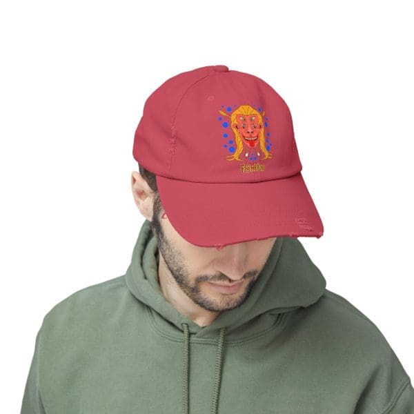 Unisex Distressed Cap,  funky psychedelic face. - Image 5