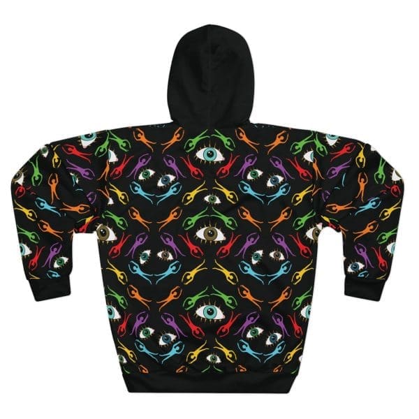 Unisex Pullover Hoodie,Black funky clothing, eyes colorful. - Image 2