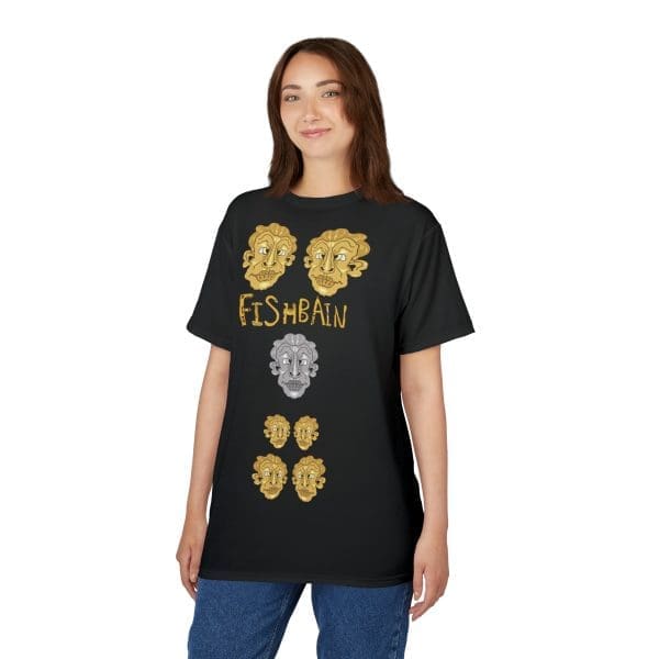 Unisex Cut & Sew Tee, black with golden funky face's T-shirt. - Image 4