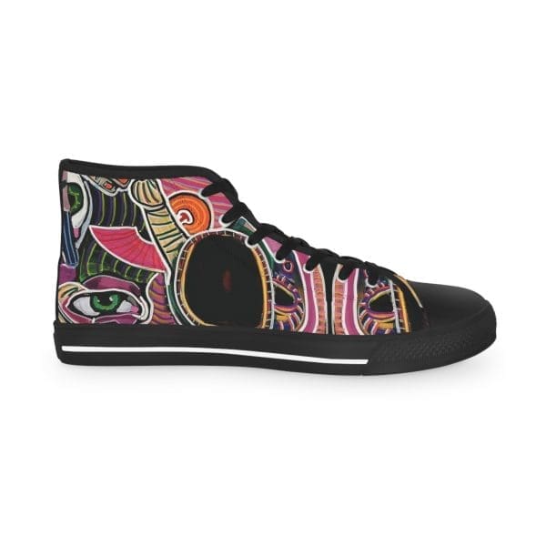 Men's High Top Sneakers, black vivid tribal walk. - Image 2
