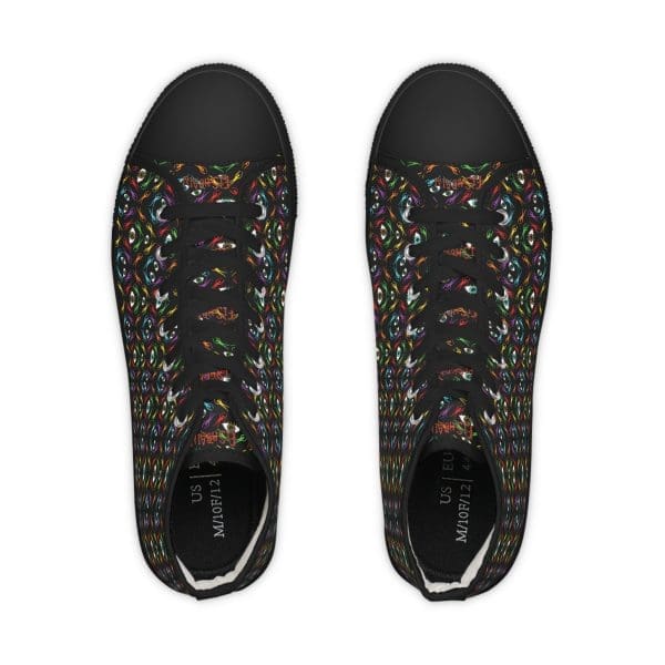Men's High Top Sneakers, black perple green psychedelic walk. - Image 4
