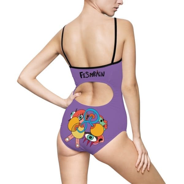 Women's One-piece Swimsuit, perple, funky lady design. - Image 2