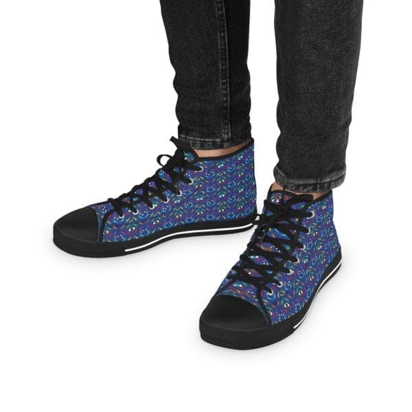 Men's High Top Sneakers, blue perple psychedelic walk.
