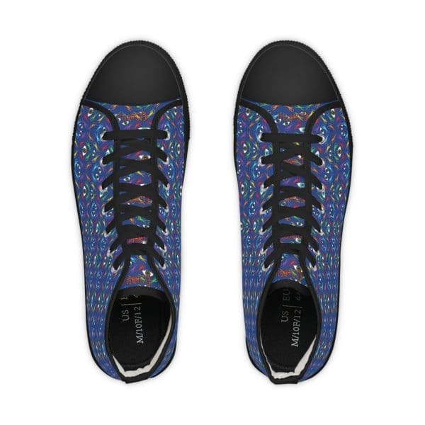 Men's High Top Sneakers, blue perple psychedelic walk. - Image 2