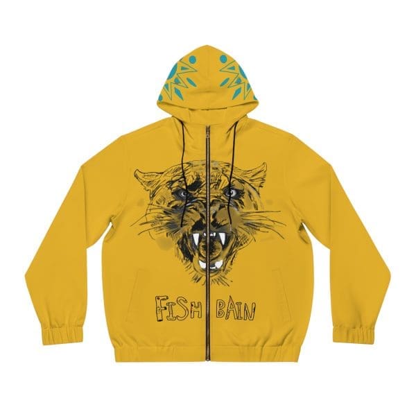 Men's Full-Zip Hoodie yellow tiger head, graffiti wear..