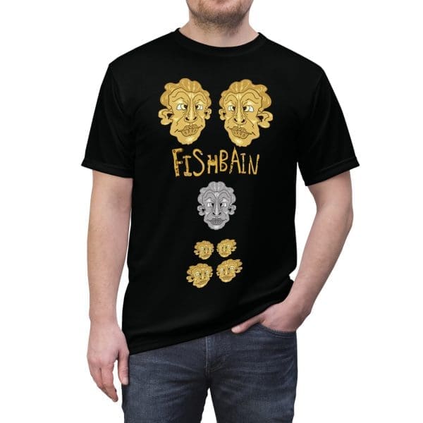 Unisex Cut & Sew Tee, black with golden funky face's T-shirt.
