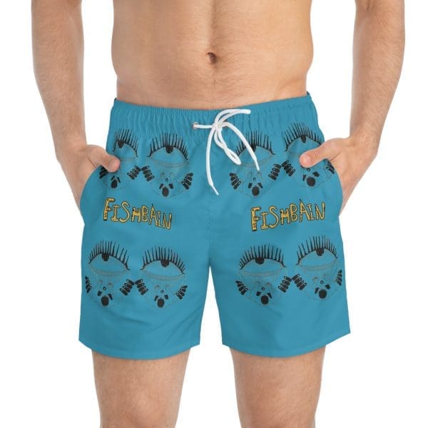 Swim Trunks blue turquoise, black eyes.