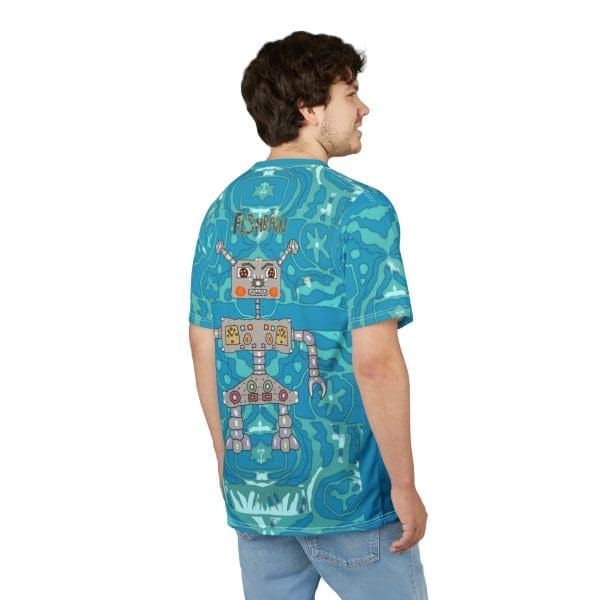 Unisex Cut & Sew Tee, turquoise blue, funky robot clothingT-shirt. - Image 4
