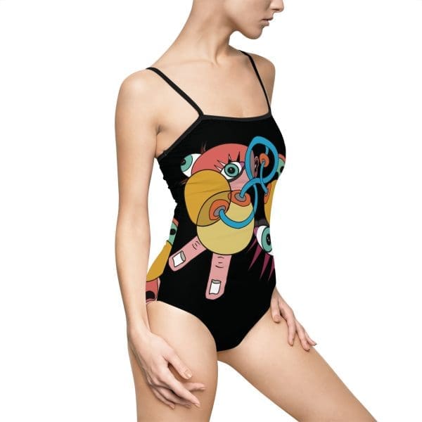 Women's One-piece Swimsuit  feminine vibrant artistic,traandy colorful sexy eye-catching. Black. - Image 3