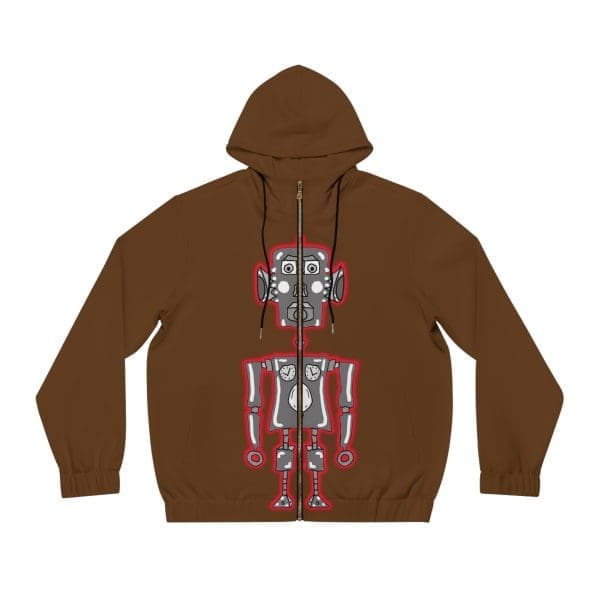 Men's Full-Zip Hoodie, brown, red silver robot design. - Image 3