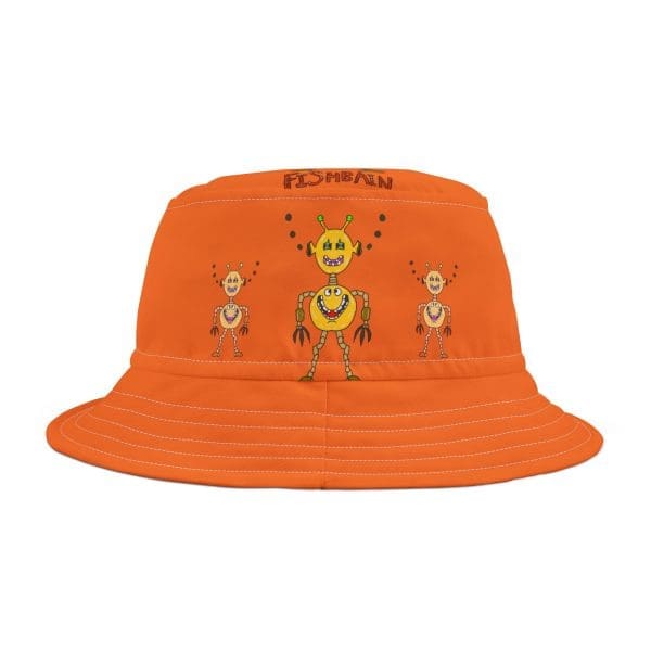 Bucket Hat , orange fun robot.