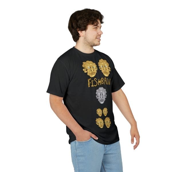 Unisex Cut & Sew Tee, black with golden funky face's T-shirt. - Image 3