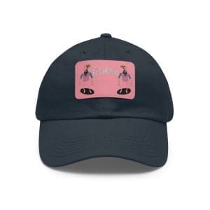 Dad Hat with Leather Patch, black with red funky design.