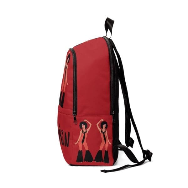 Unisex Fabric Backpack,red, funky lady's design. - Image 3
