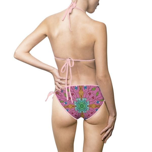 Women's Bikini Swimsuit , pink psychedelic flower design. - Image 5