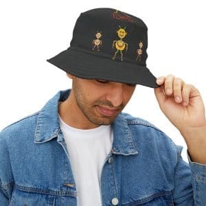 Bucket Hat , black robot funky head.