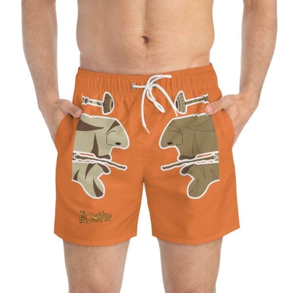 Swim Trunks , orange, funky face's.