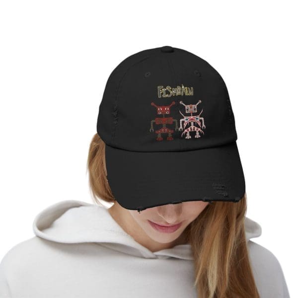 Unisex Distressed Cap, Retro robots in a variety of colors - Image 2