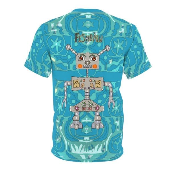 Unisex Cut & Sew Tee, turquoise blue, funky robot clothingT-shirt. - Image 3