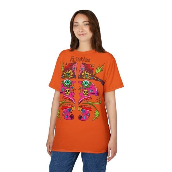 Unisex Cut & Sew Tee , orange psychedelic face's design T-shirt. - Image 5