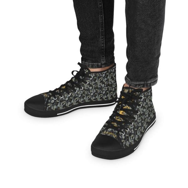 Men's High Top Sneakers, black green organic walk.