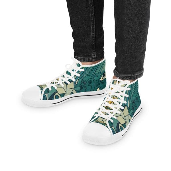 Men's High Top Sneakers, blue green pop walk.white sole
