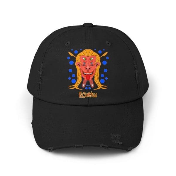 Unisex Distressed Cap,  funky psychedelic face.