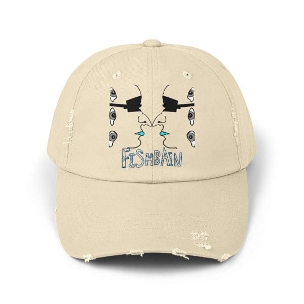 Unisex Distressed Cap, white and black face eye's.