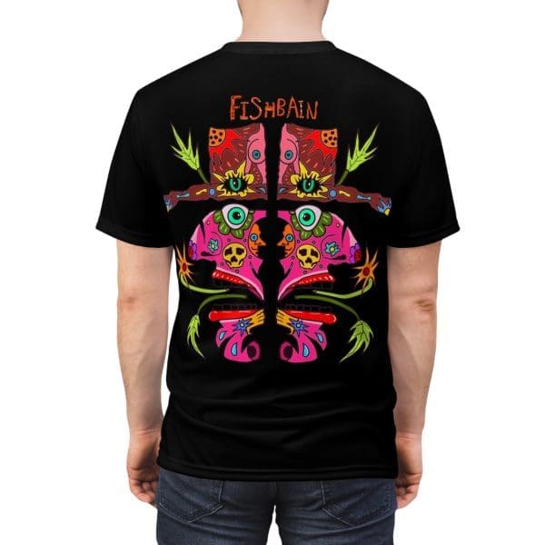 Unisex Cut & Sew Tee, black psychedelic face's design T-shirt. - Image 3
