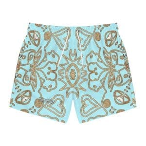 Swim Trunks turquoise blue, silver tribal swim.