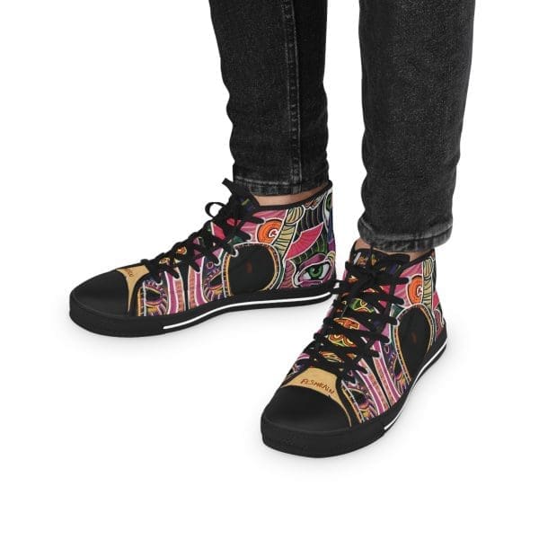 Men's High Top Sneakers, black vivid tribal walk.
