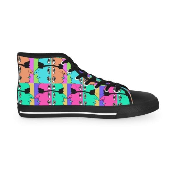 Men's High Top Sneakers, pop up vibrant face's design walk. - Image 4