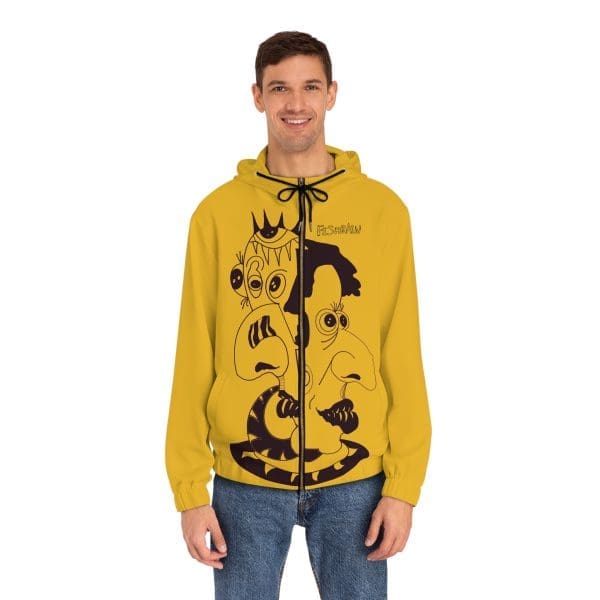 Men's Full-Zip Hoodie, yellow black design wear, funky clothing. - Image 3