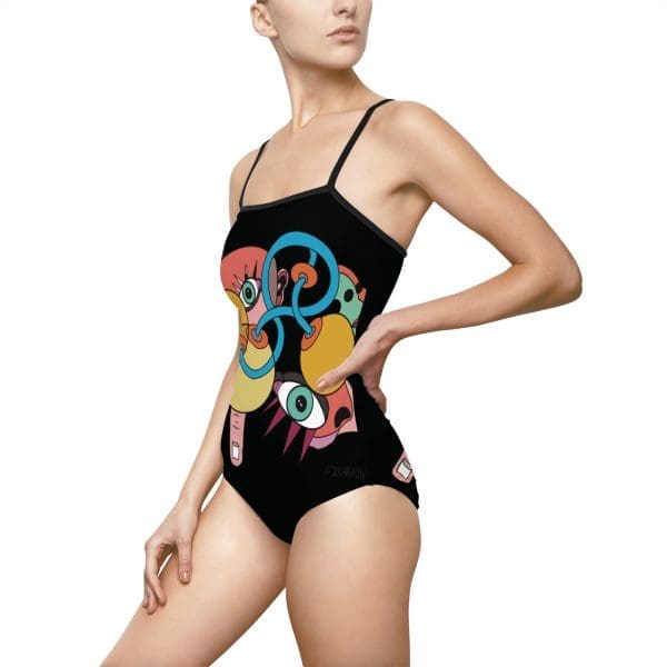 Women's One-piece Swimsuit  feminine vibrant artistic,traandy colorful sexy eye-catching. Black. - Image 4
