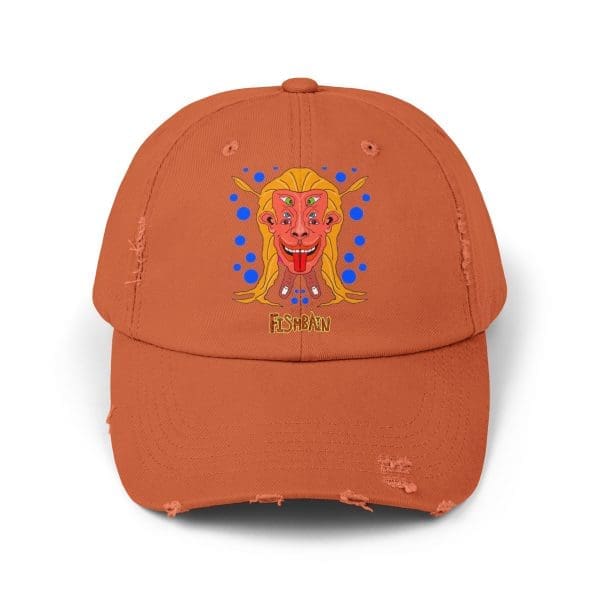 Unisex Distressed Cap,  funky psychedelic face. - Image 2