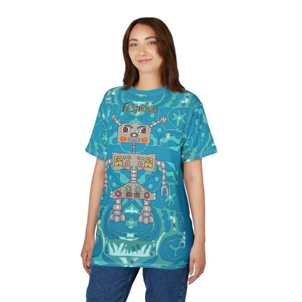 Unisex Cut & Sew Tee, turquoise blue, funky robot clothingT-shirt. - Image 5