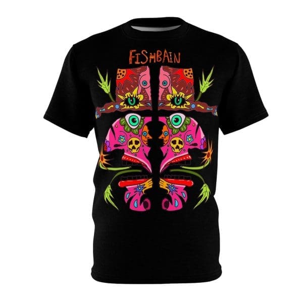 Unisex Cut & Sew Tee, black psychedelic face's design T-shirt. - Image 2