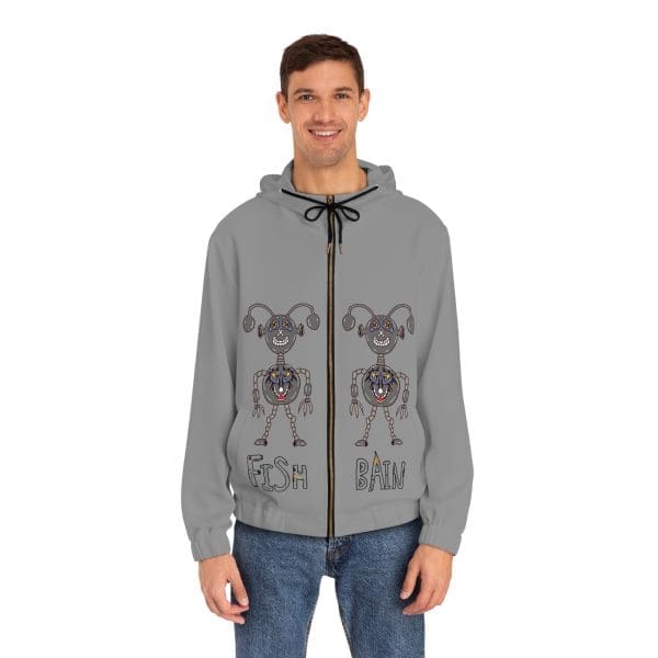 Men's Full-Zip Hoodie, grey,Dope robot design.. - Image 3