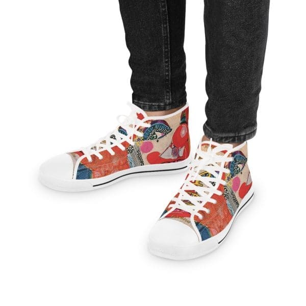 Men's High Top Sneakers, funky clown artsy walk.