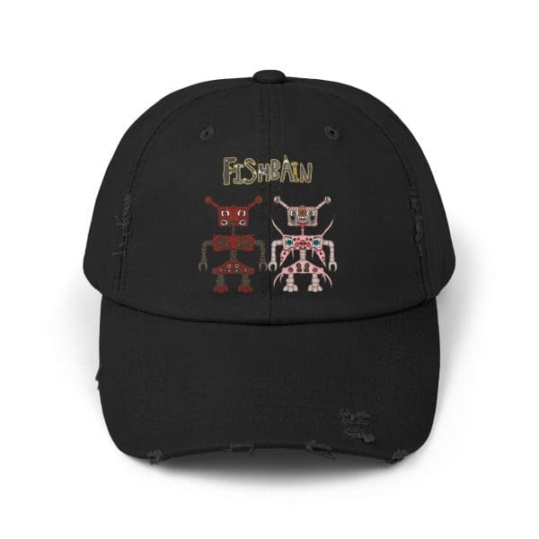 Unisex Distressed Cap, Retro robots in a variety of colors