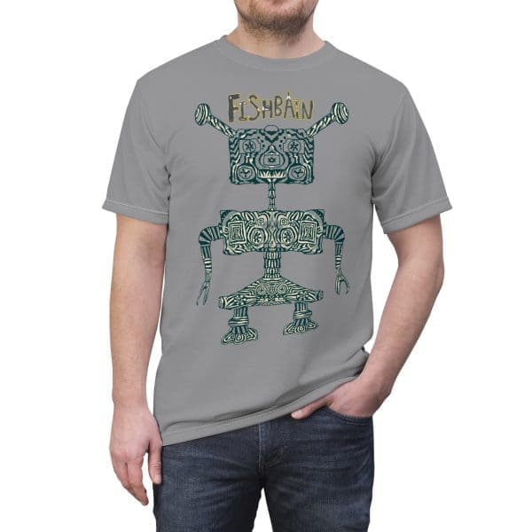 Unisex Cut & Sew Tee, Grey, funky robot clothing T-shirt.